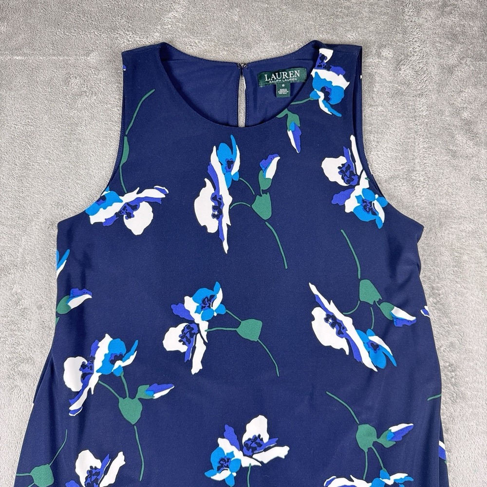Lauren Ralph Lauren Navy Floral Dress Womens 6 Sleeveless Keyhole - Picture 7 of 8